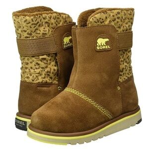 Sorel Suede Leopard Print Nutmeg Rylee Waterproof Boots Youth 4 / Women 6
